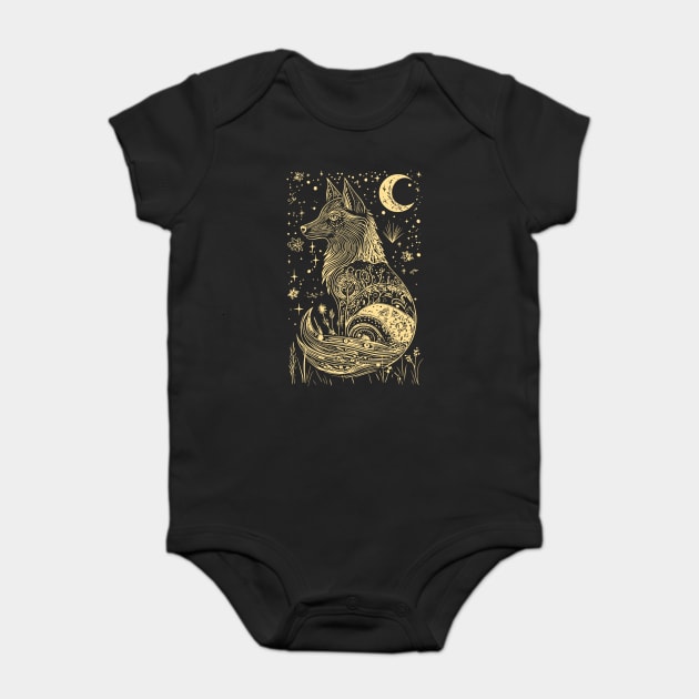 Neo Folk Wolf at Night - Boho Style Baby Bodysuit by TuncGK